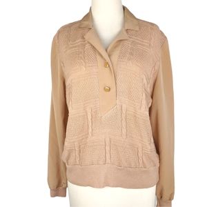 Vintage Phillippe Marques Cable Knit Front Women's Shirt Long Sleeve Size 6